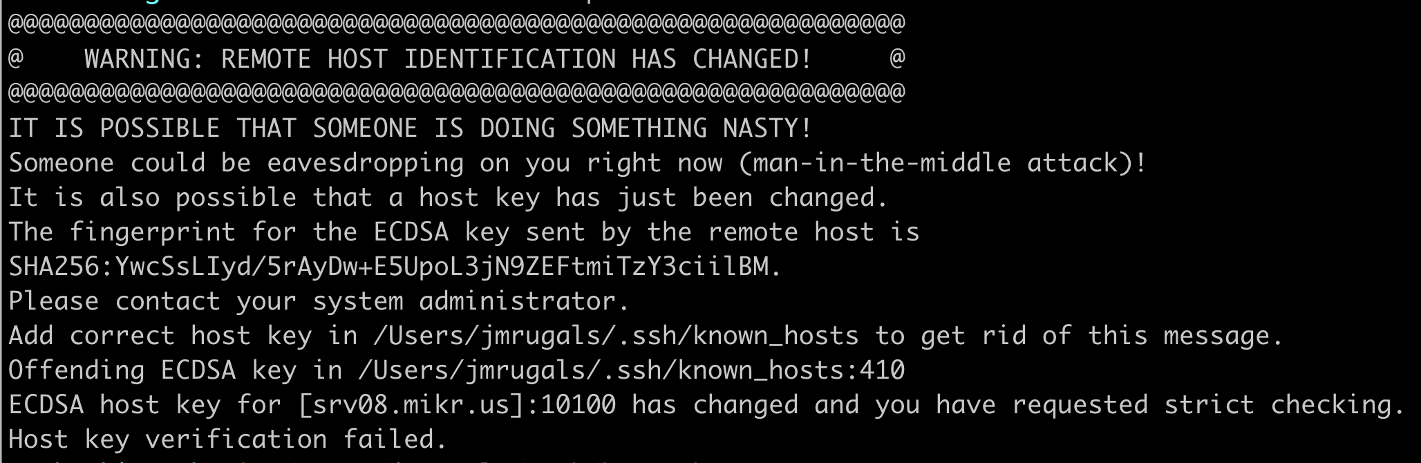 Błąd SSH - Zmieniono klucz